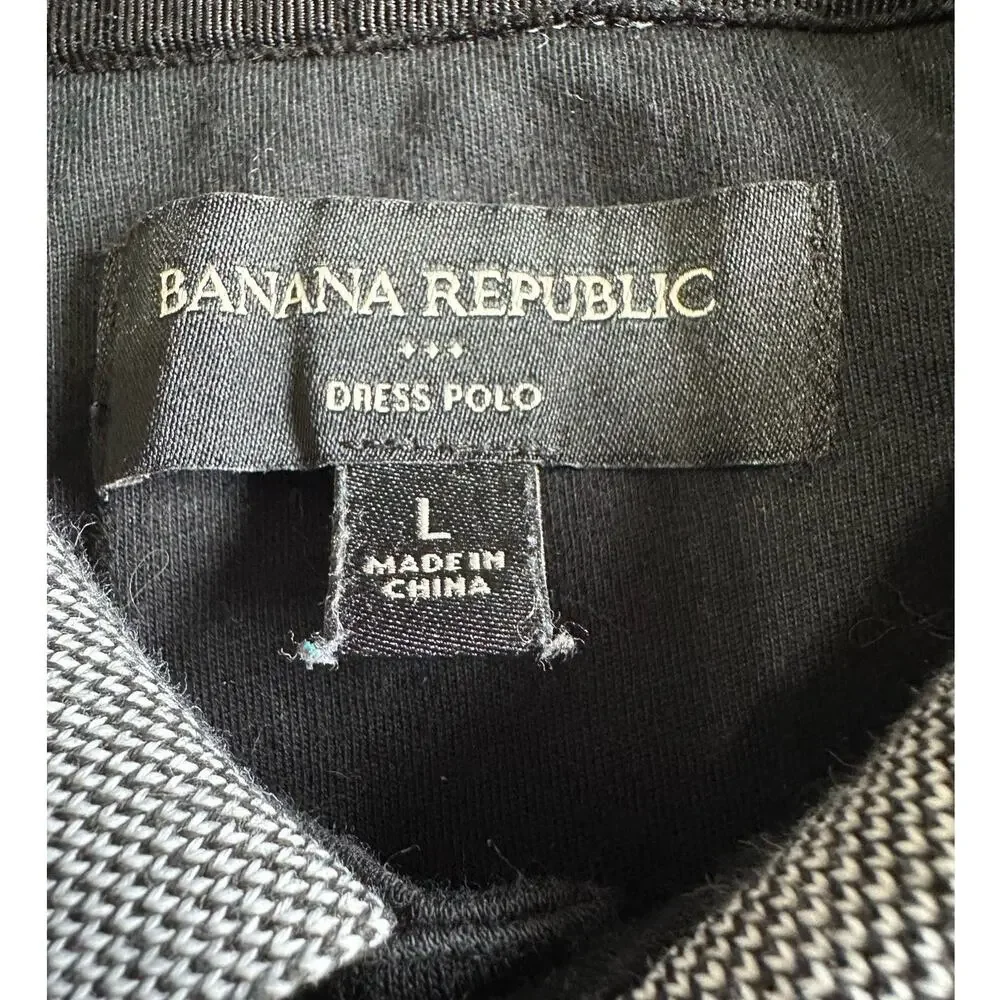 Banana Republic Mens Polo Shirt L Black Contrast Collar Business Casual Cotton